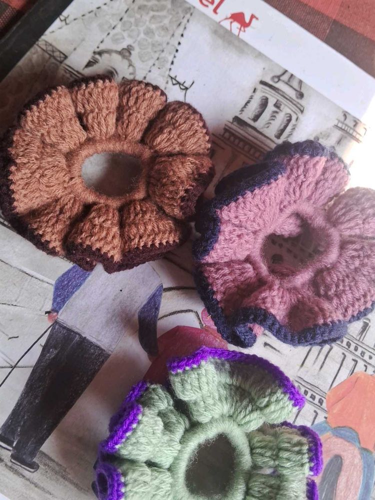 Handmade Crochet Flower Scrunchies