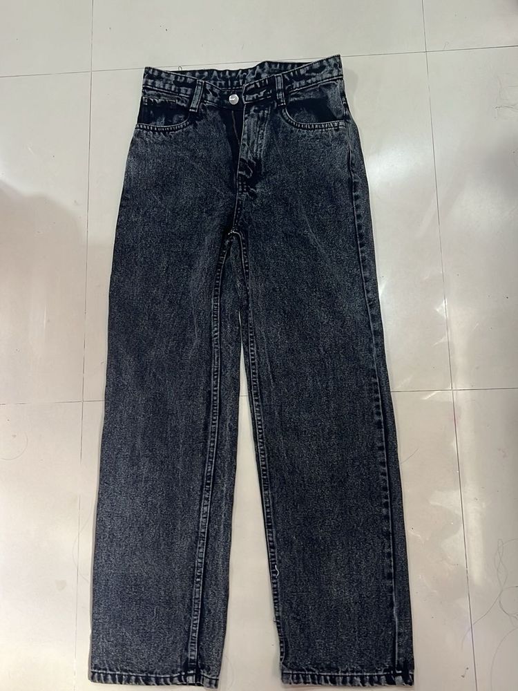 Washed Black Wide Leg Jeans