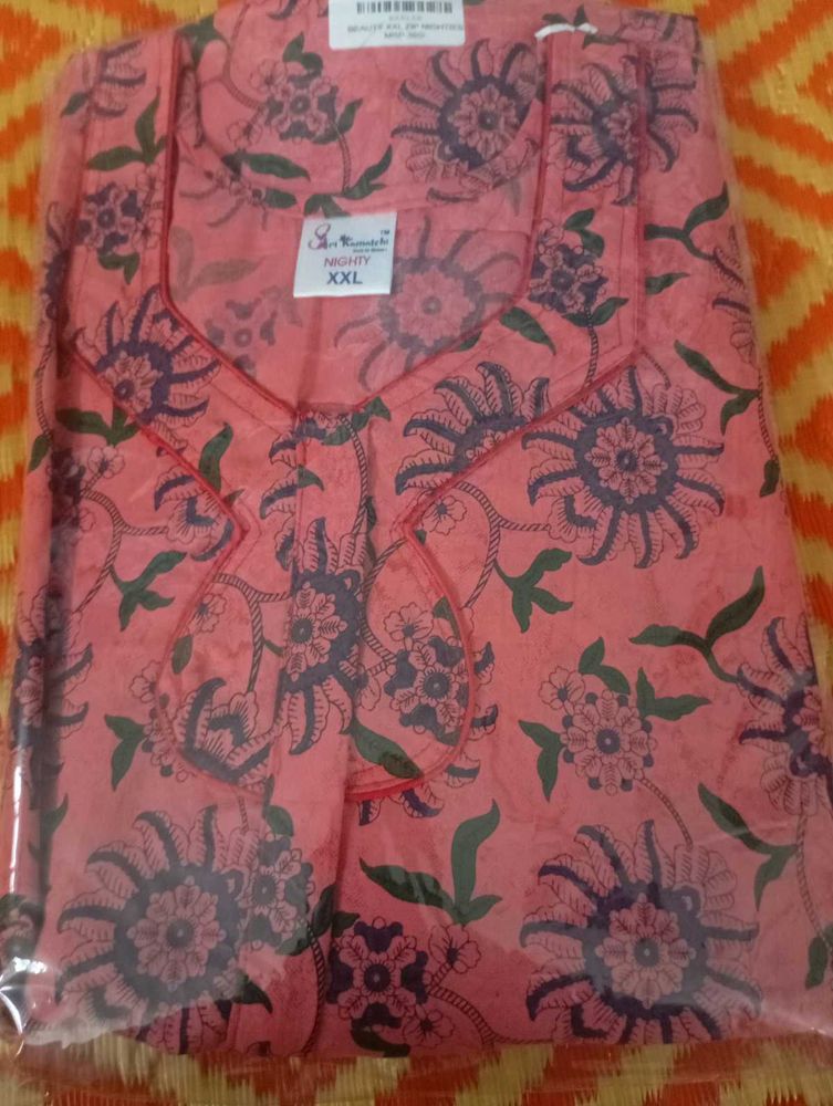 Floral Print Cotton Nighty Zip Type XXL