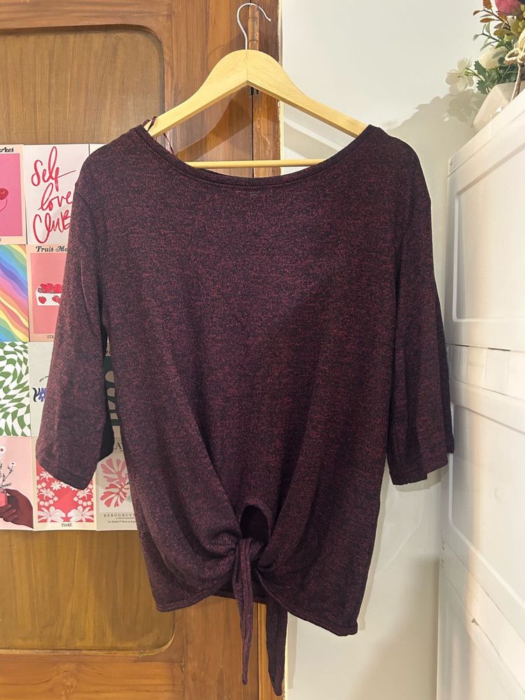 Maroon Tie-Front Top