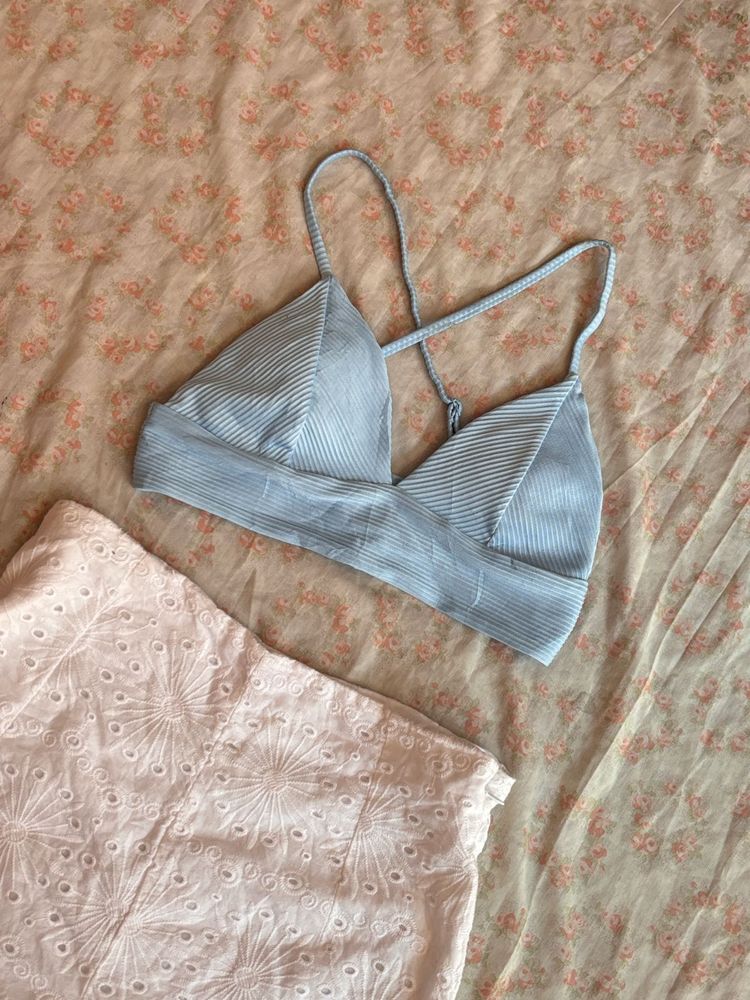 Light Blue Striped Bralette Top