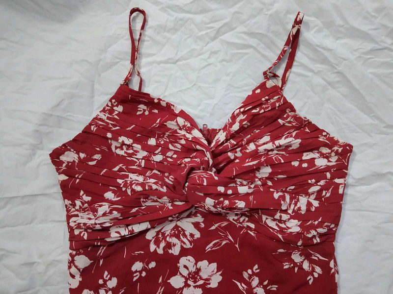 Red Floral Twist Front Mini Dress