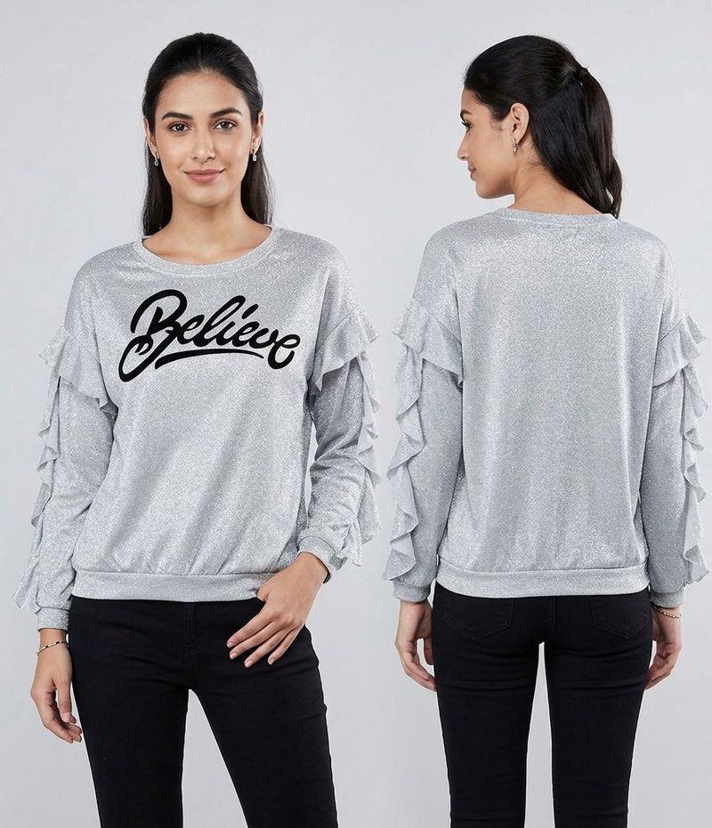 Sparkly "Believe" Ruffle Baggy Sleeve Top