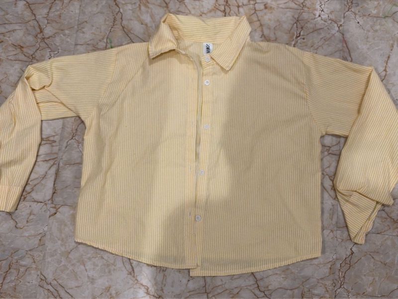 Zara Slightly Cropped Striped Yellow Shirt