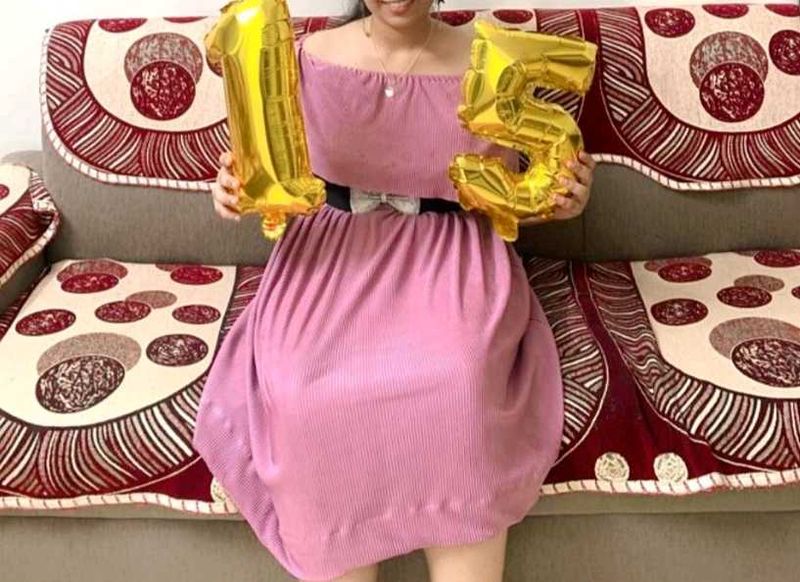 Pink Off-Shoulder Dress , birthday one piece