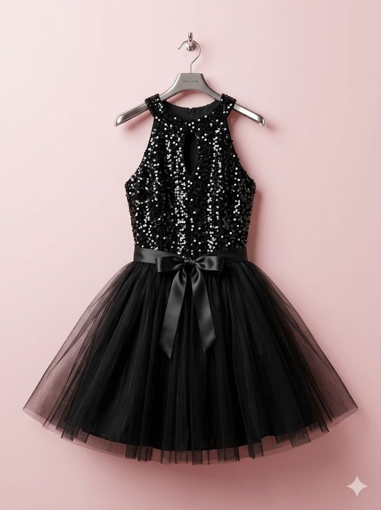 Sparkly Black Halter Neck Dress