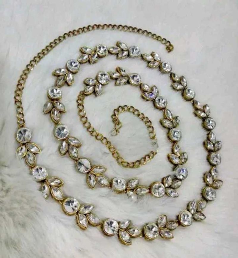 Crystal &amp; Gold Flower Chain Belt