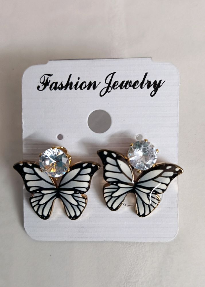 Black And White Butterfly Stud