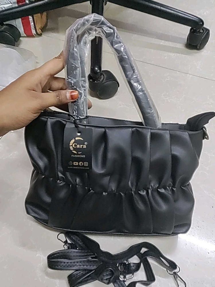 Chic Gathered Black Handbag