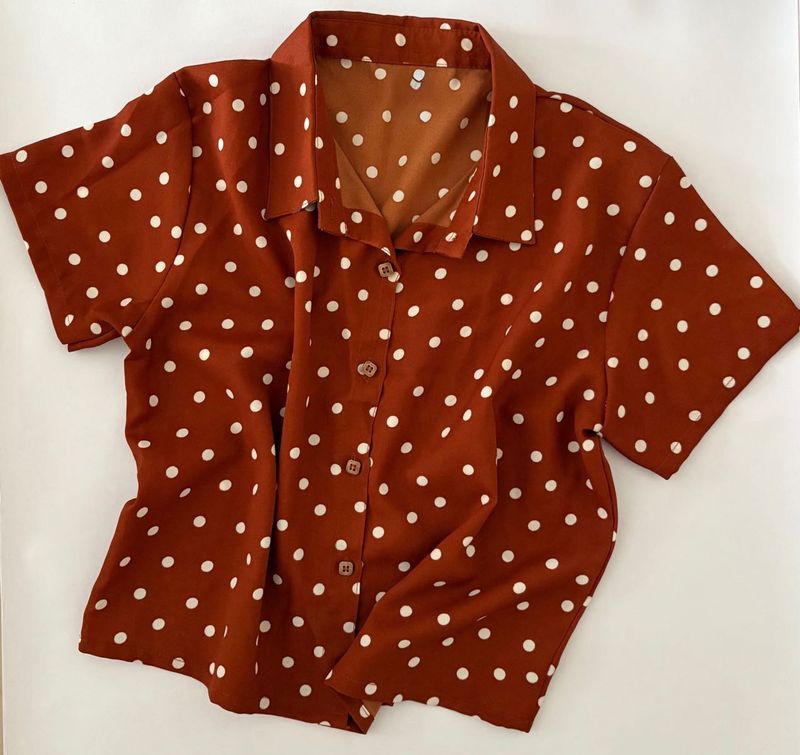 Retro Polka Dot Button-Up Crop Shirt