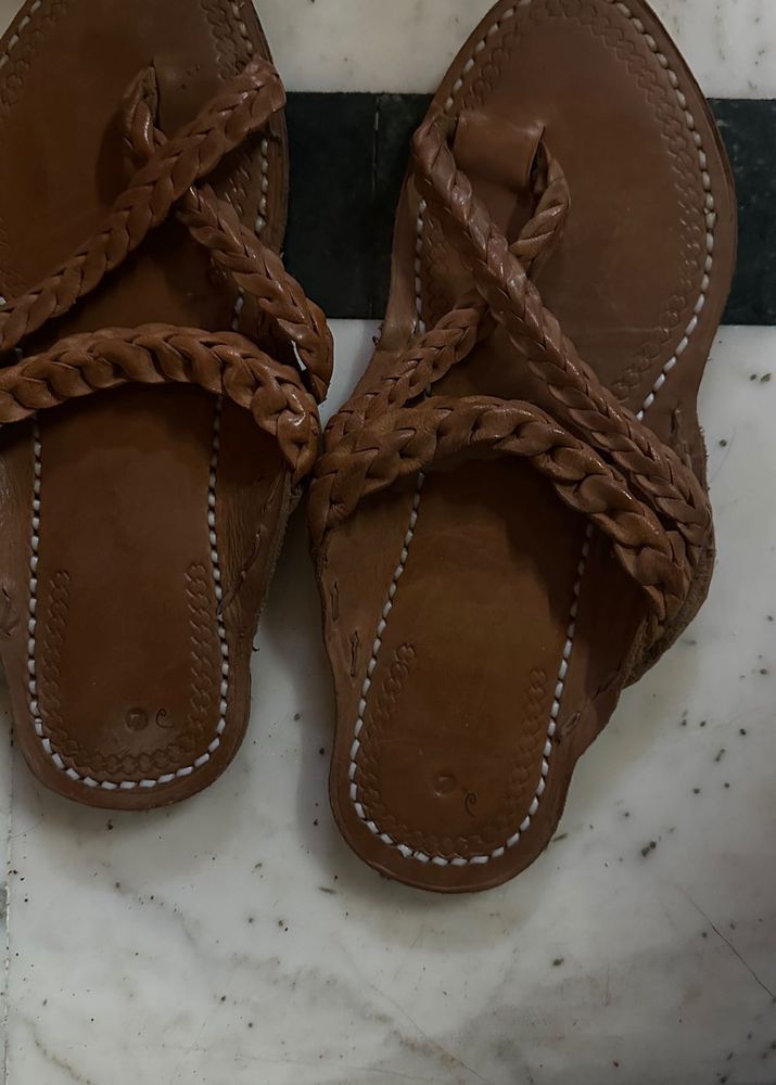 Brown Braided Leather Kolhapuri Chappals