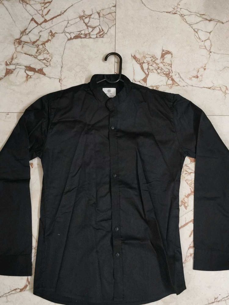 Men's Black Mandarin Collar Shirt