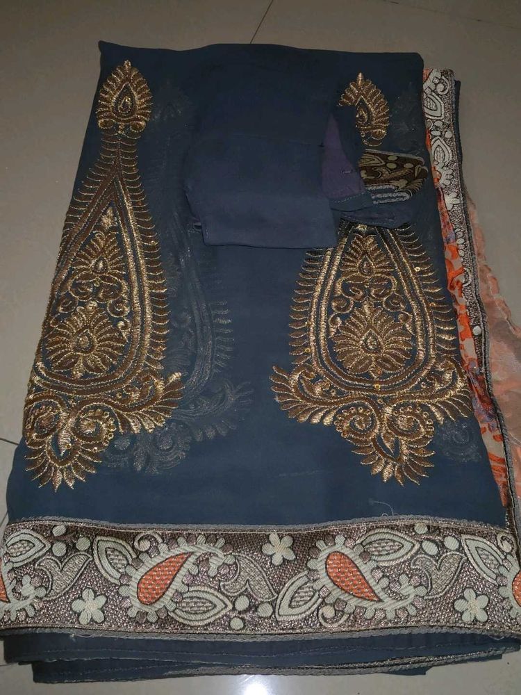 Embroidered Saree with Blouse stiched