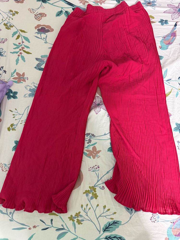 Vibrant Pink Pleated Palazzo Pants