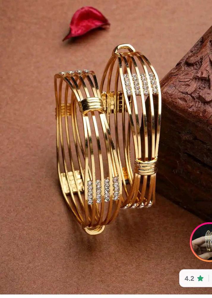 Elegant Gold Bangles with Rhinestones
