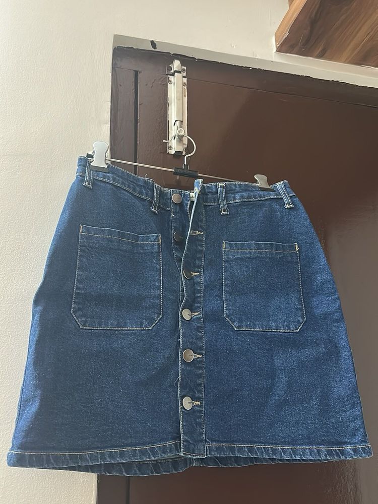 Classic Blue Denim A-Line Skirt