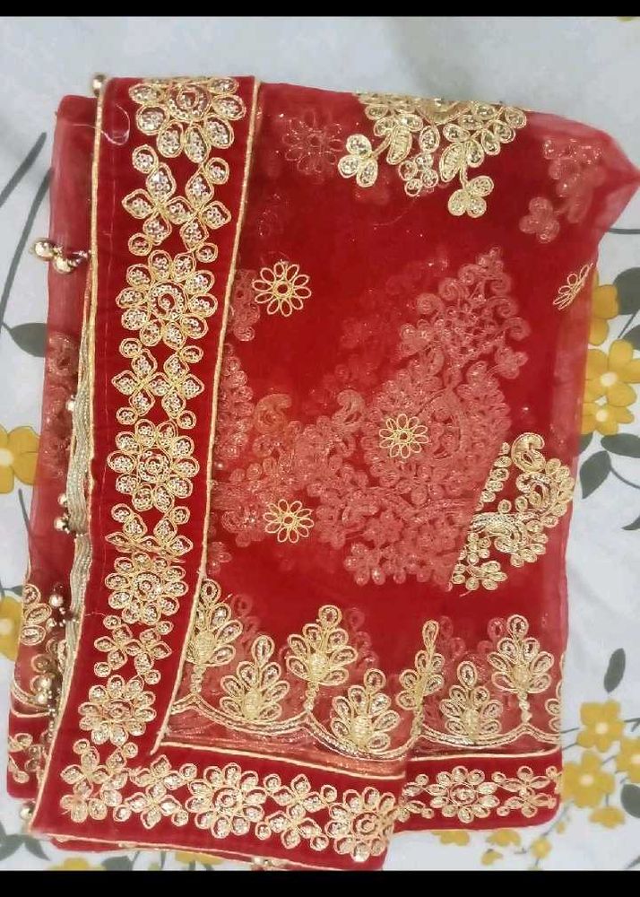 Red &amp; Gold Embellished Dupatta