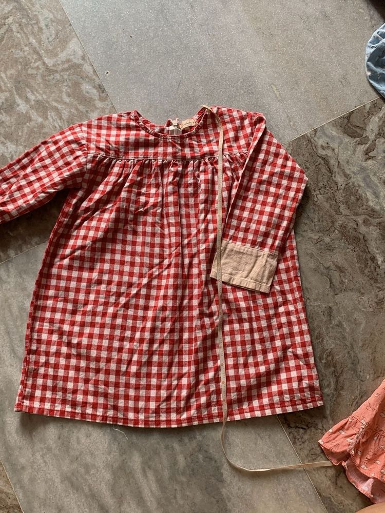 Red &amp; White Gingham Kurta