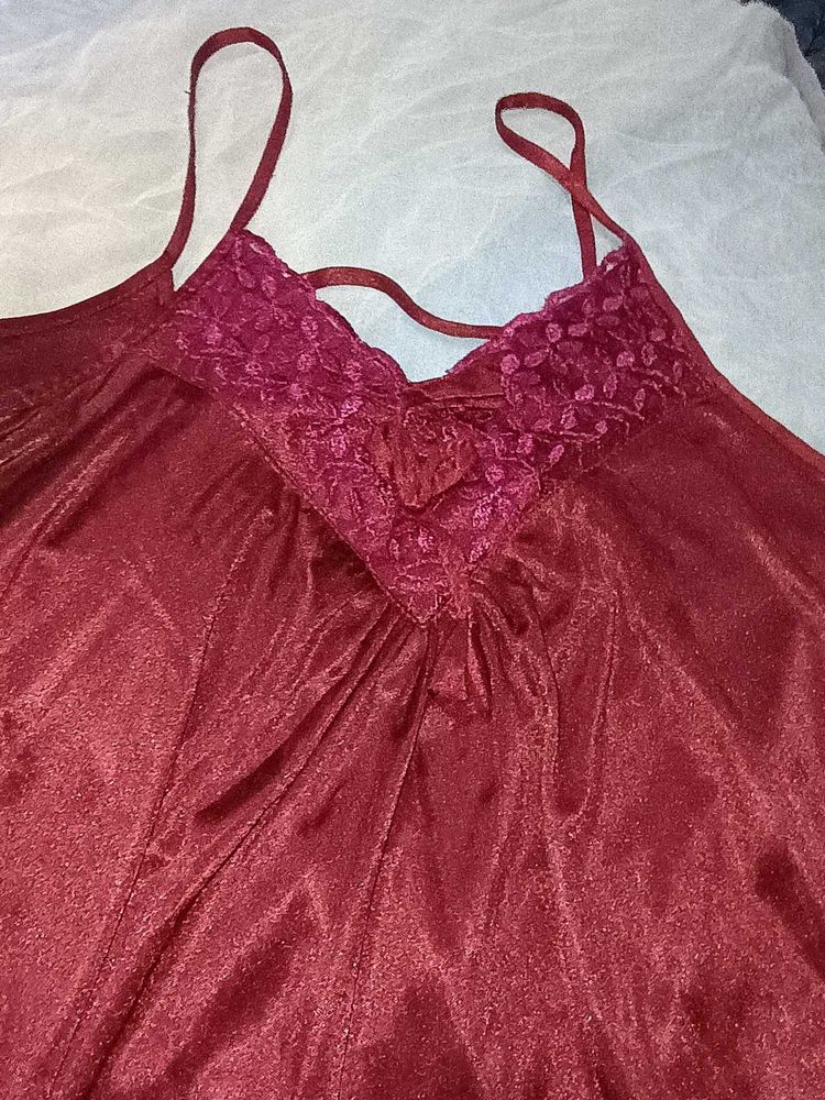 2 piece Silky Burgundy Nightgown