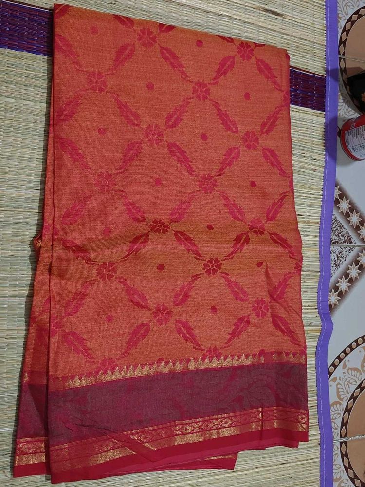 Beautiful Orange Saree with Red Border