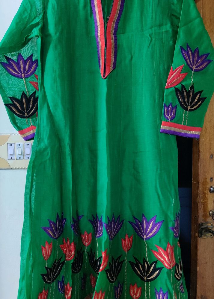 Green Embroidrery Anarkali Kurti