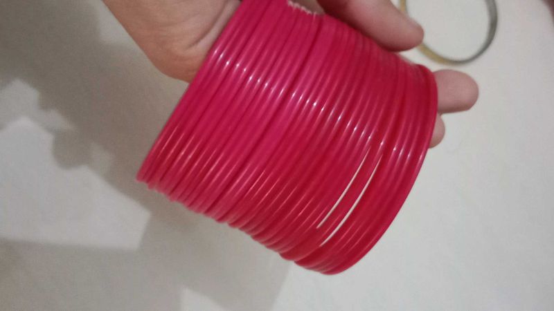 Vibrant Pink Bangles - Set of Stackable Bracelets