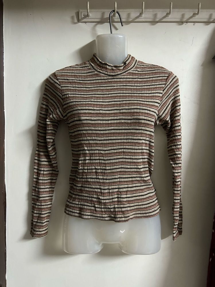 Striped Mock Neck Long Sleeve Top