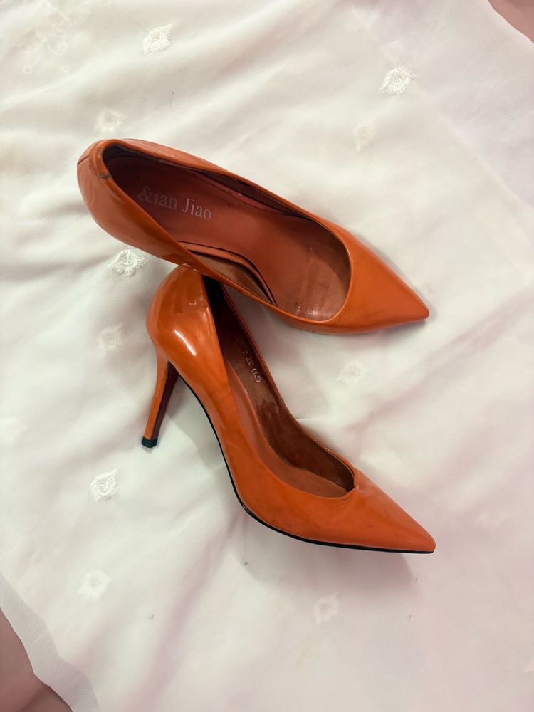 Stylish Orange Patent Heels