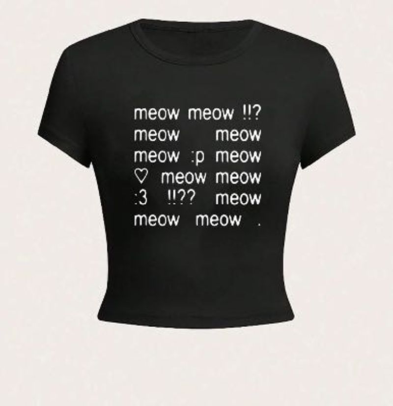 Y2K Meow Black Graphic Baby Tee