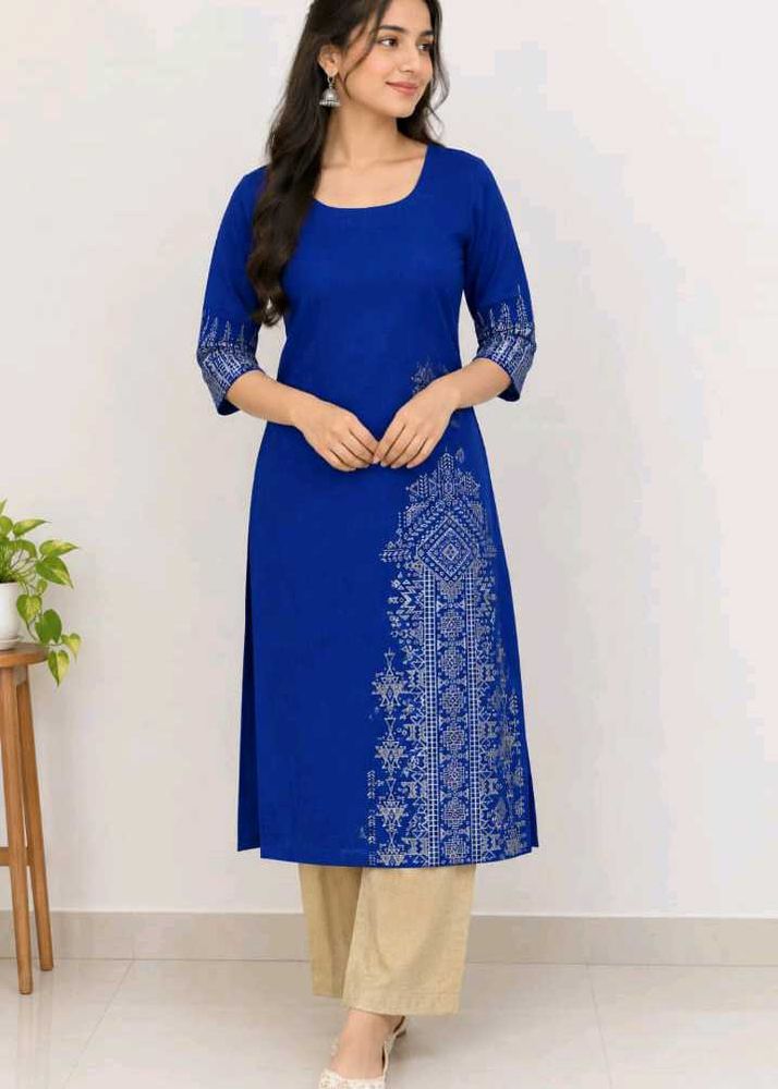 Vibrant Blue Kurta with Silver Print