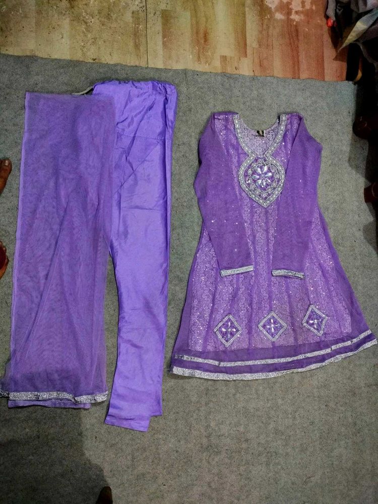 Lavender Embroidered Kurta Set