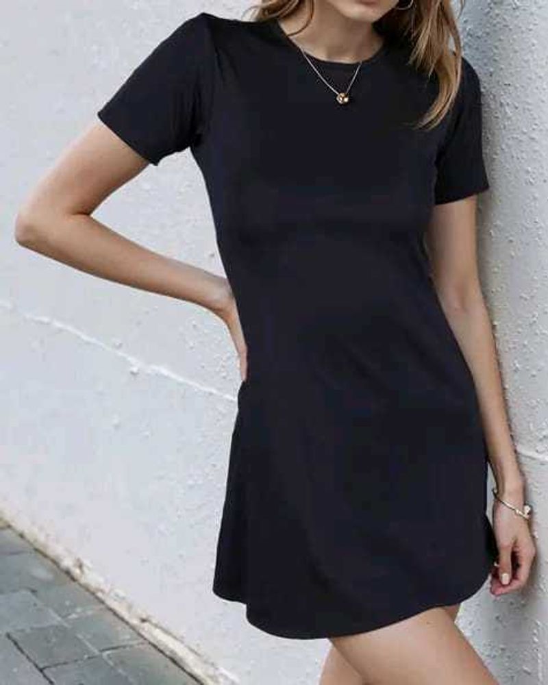 Shein Short Sleeves Flared Hem Mini A-Line Dress