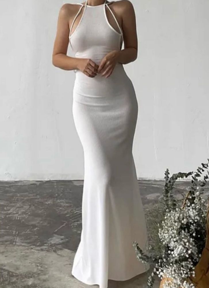 Elegant White Halterneck Maxi Dress