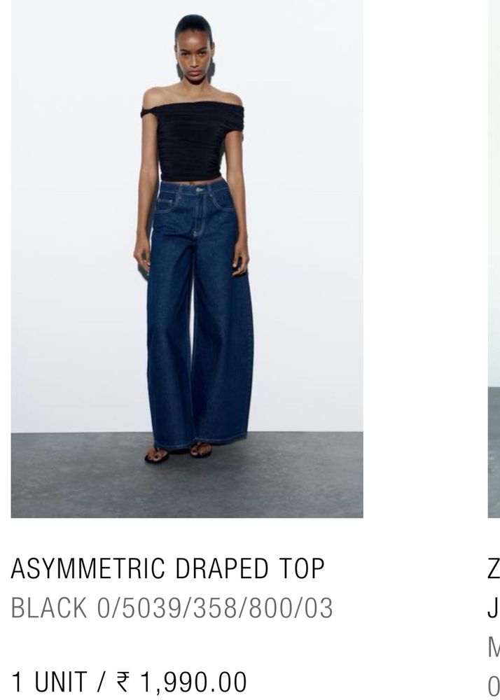 zara Asymmetric Black Draped Off-Shoulder Top