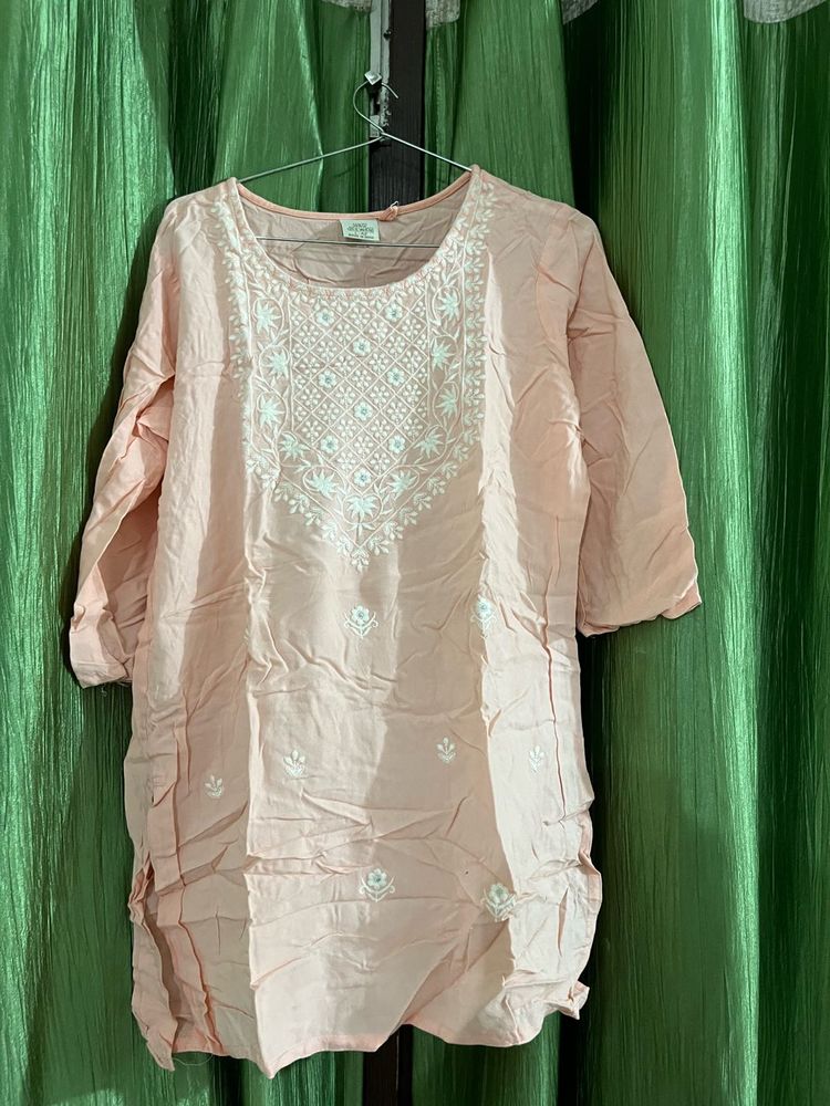 Peach Embroidered Kurta
