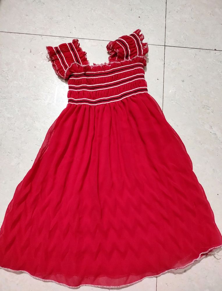 Beautiful Red Frock For 0-3 Months Baby