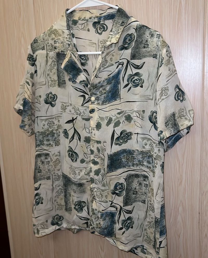Vintage Abstract Floral Button-Up Shirt