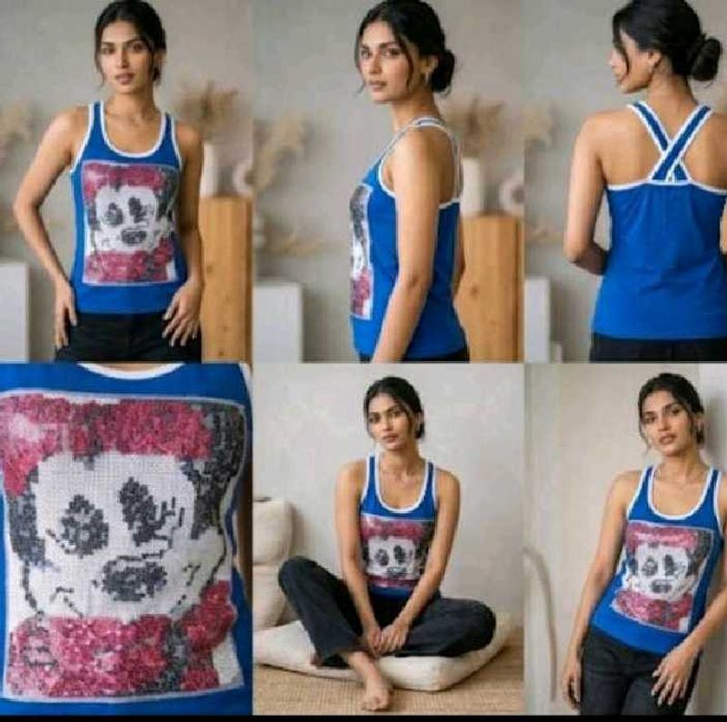Blue Sequin Skull Tank Top