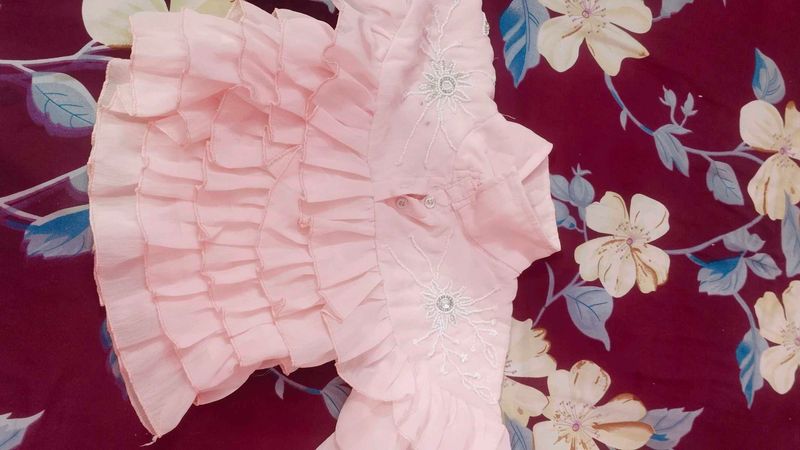 Pink Ruffled Blouse with Embroidery for( 4-5 girls