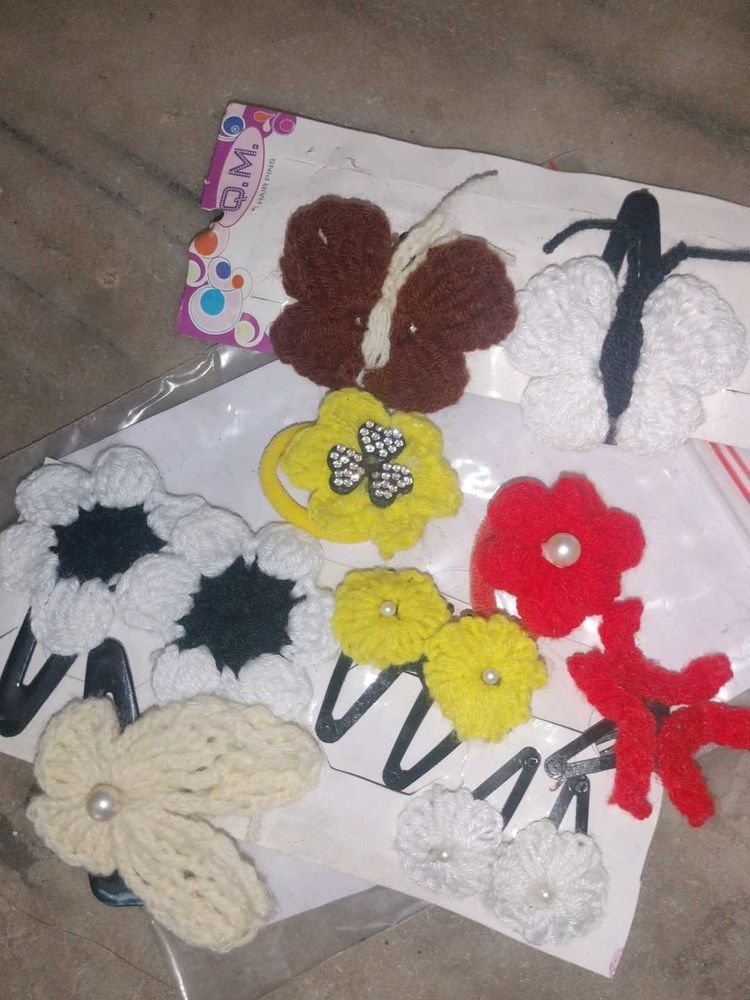 Handmade Crochet Hair Clips Set