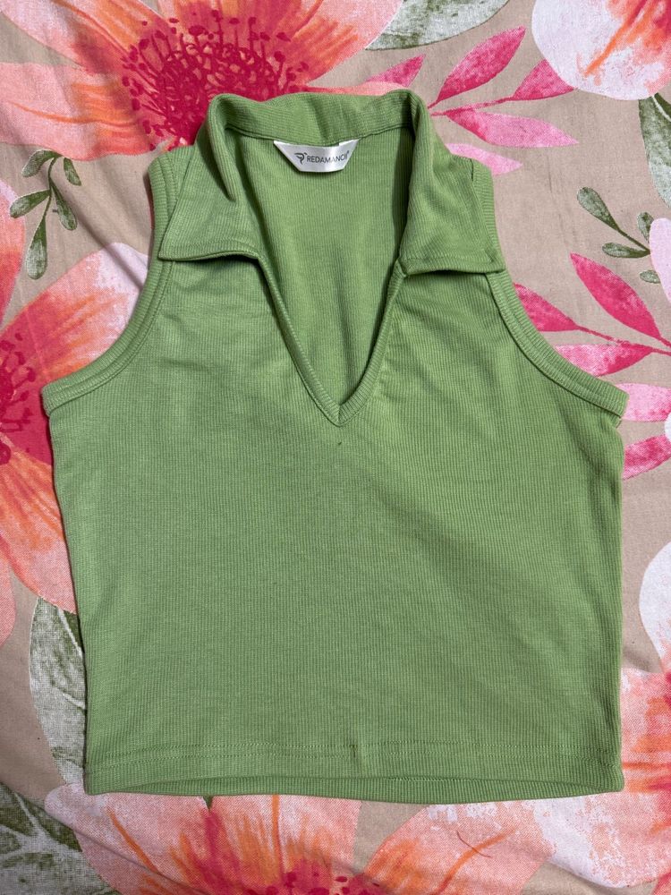 Lime Green Collared Sleeveless Top