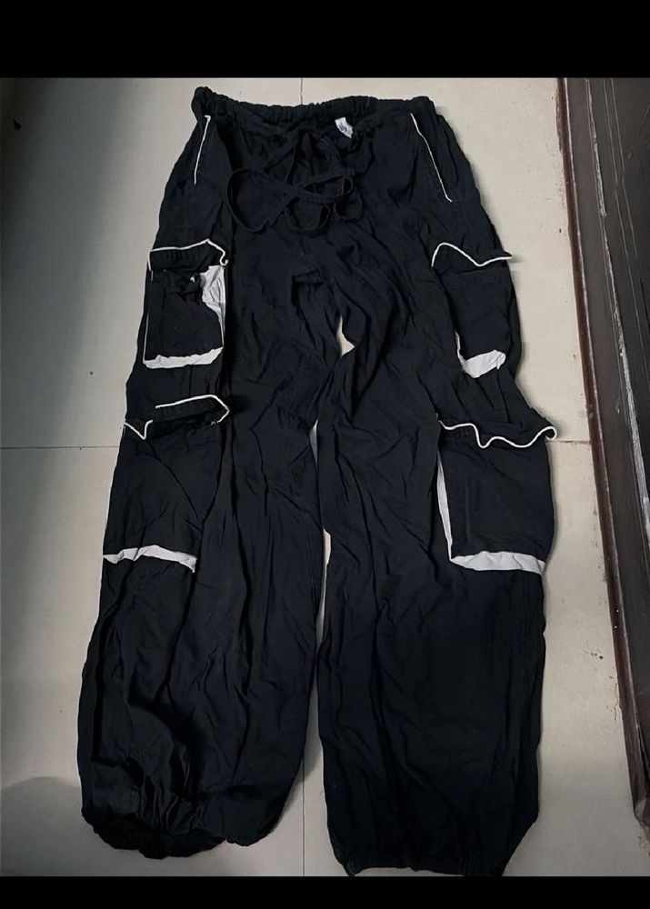 Black Cargo Pants with White Accents