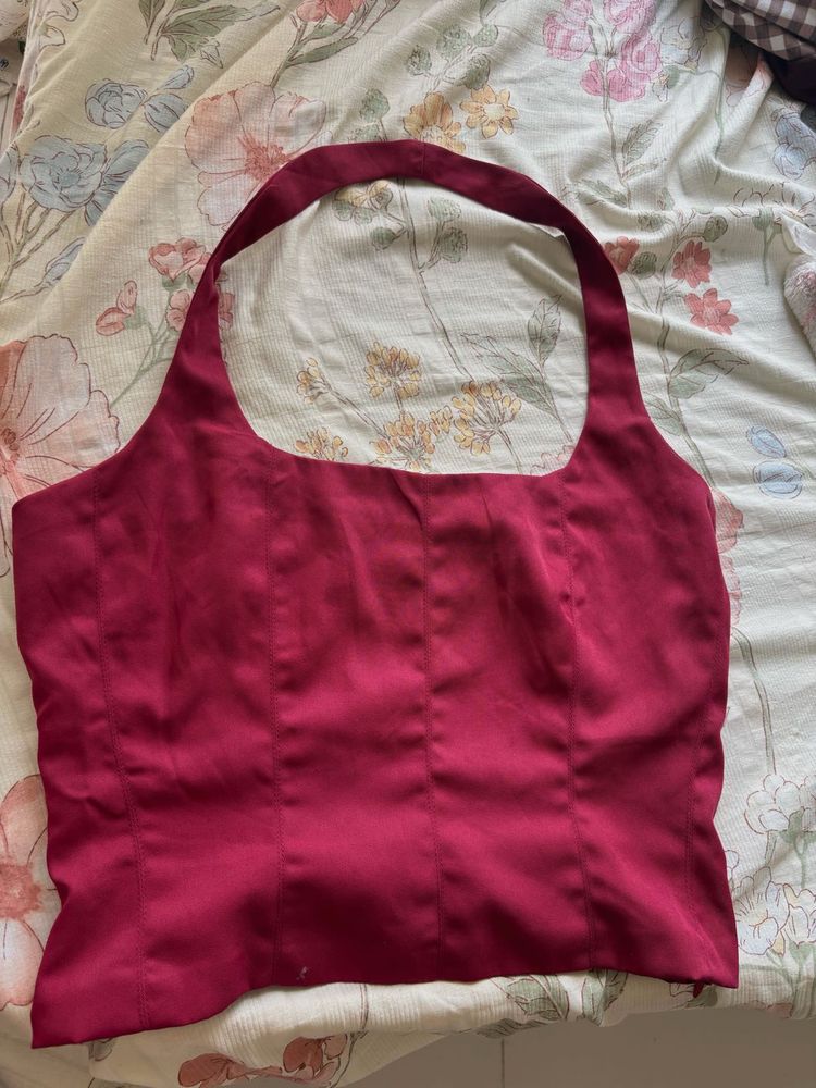 Elegant Maroon Halter Neck Top