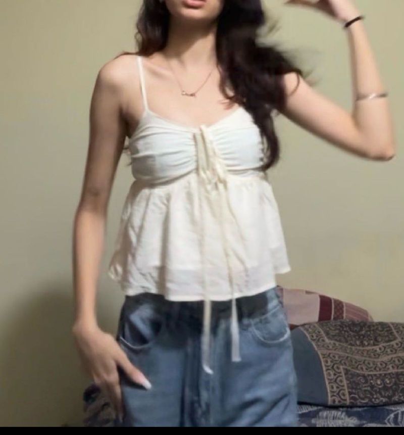 Cream Cami Top with Tie-Up Detail