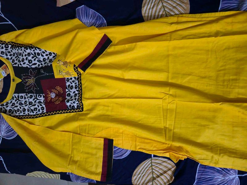 Vibrant Yellow Kurta with Patchwork