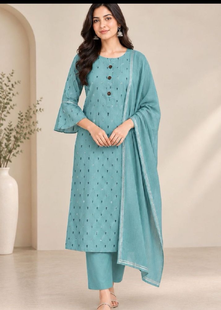 Stylish Teal Printed Kurta Set with Dupatta