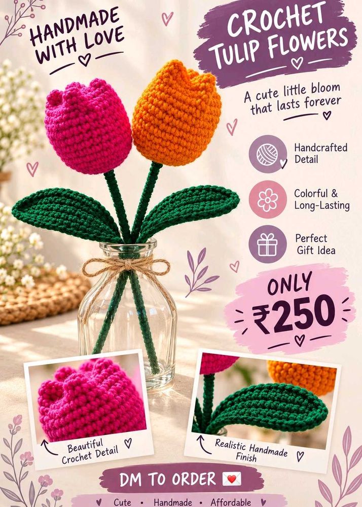 Handmade Crochet Tulip Flowers