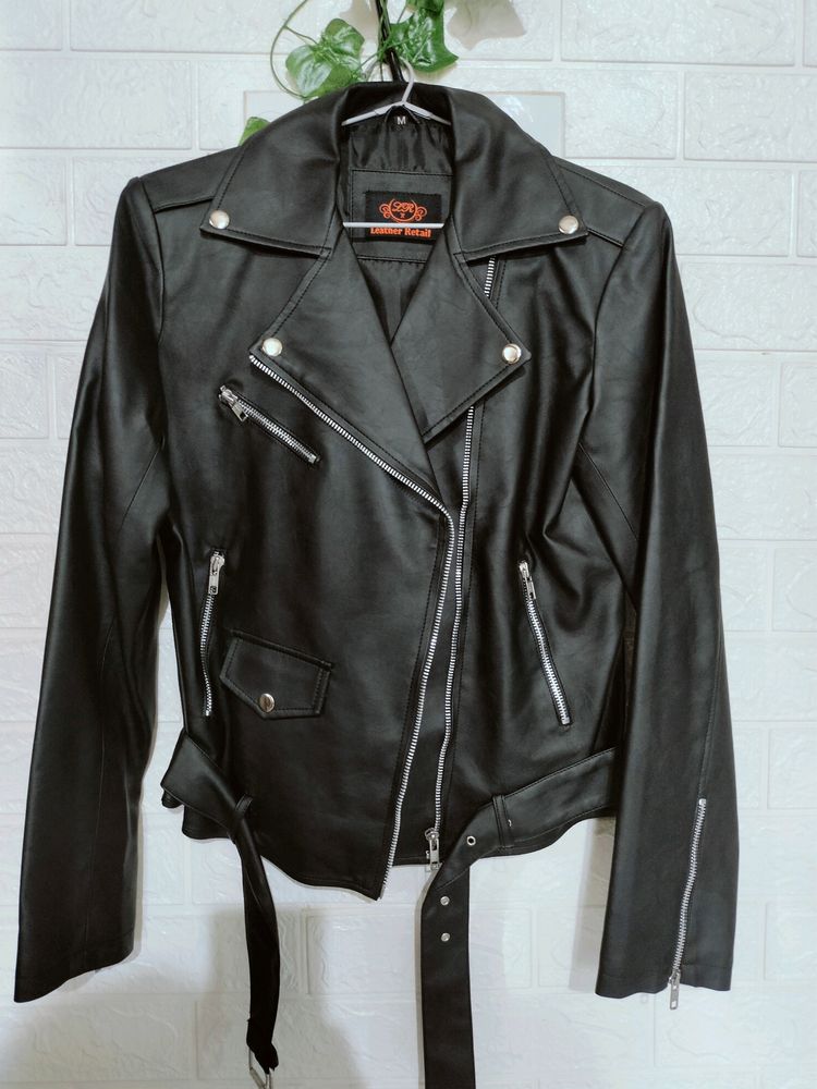 Leather Biker Jacket For Women - Medium