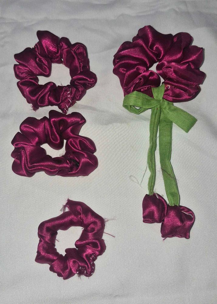 Set of 4 Burgundy Satin Scrunchies