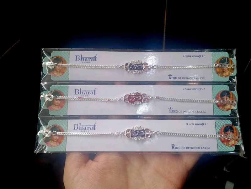 Designer silver polish Rakhi - Pack of 3